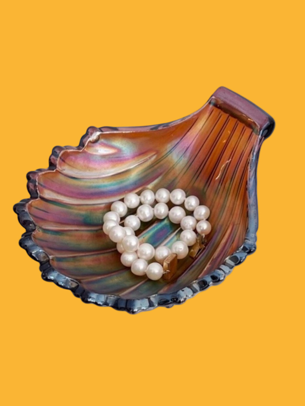 Vintage Amethyst Carnival Shell Glass Trinket Dish